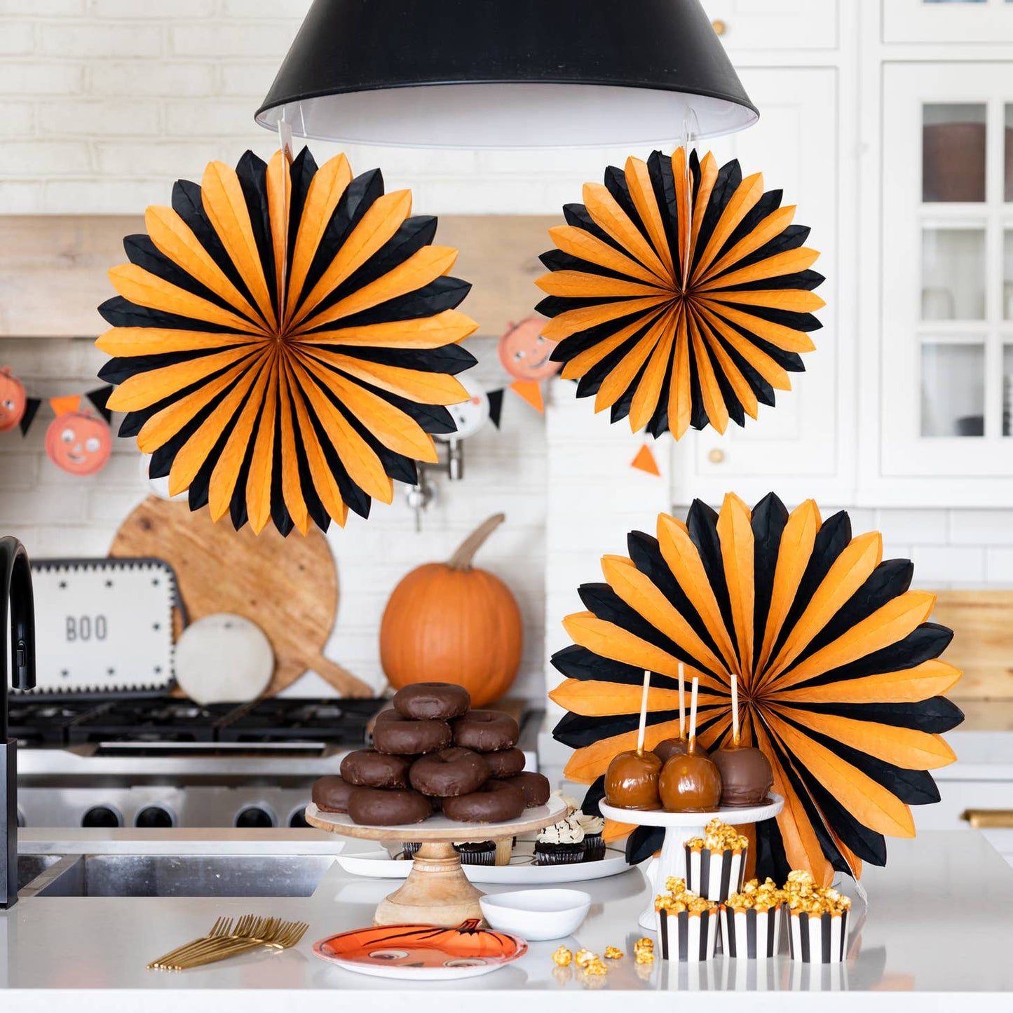 Vintage Halloween Black and Orange Oversized Tissue Fans