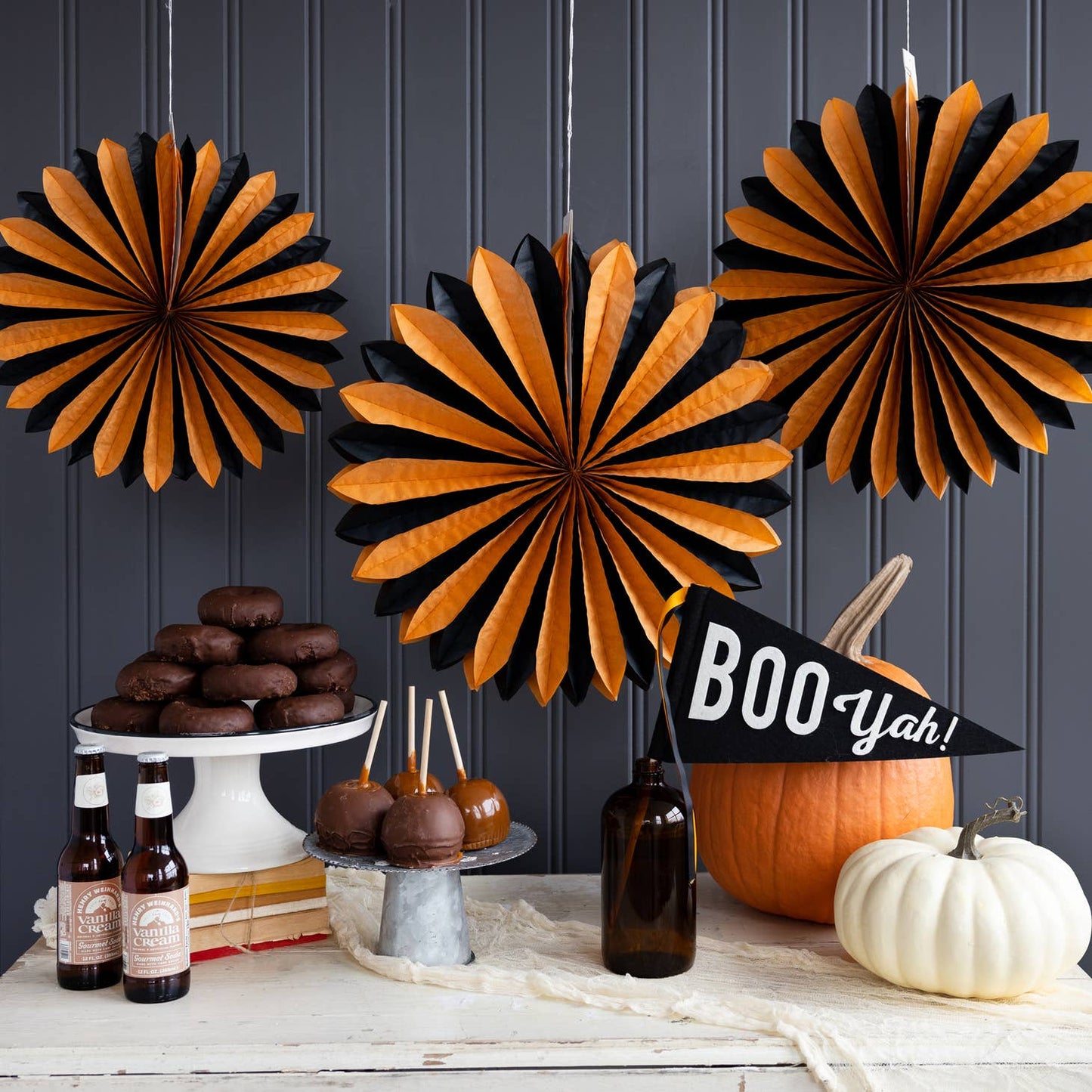 Vintage Halloween Black and Orange Oversized Tissue Fans