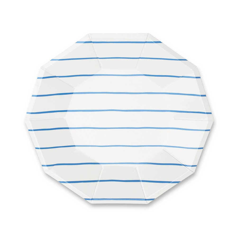 Frenchie Striped Cobalt Plates - 2 Size Options - Favorite Little Things Co