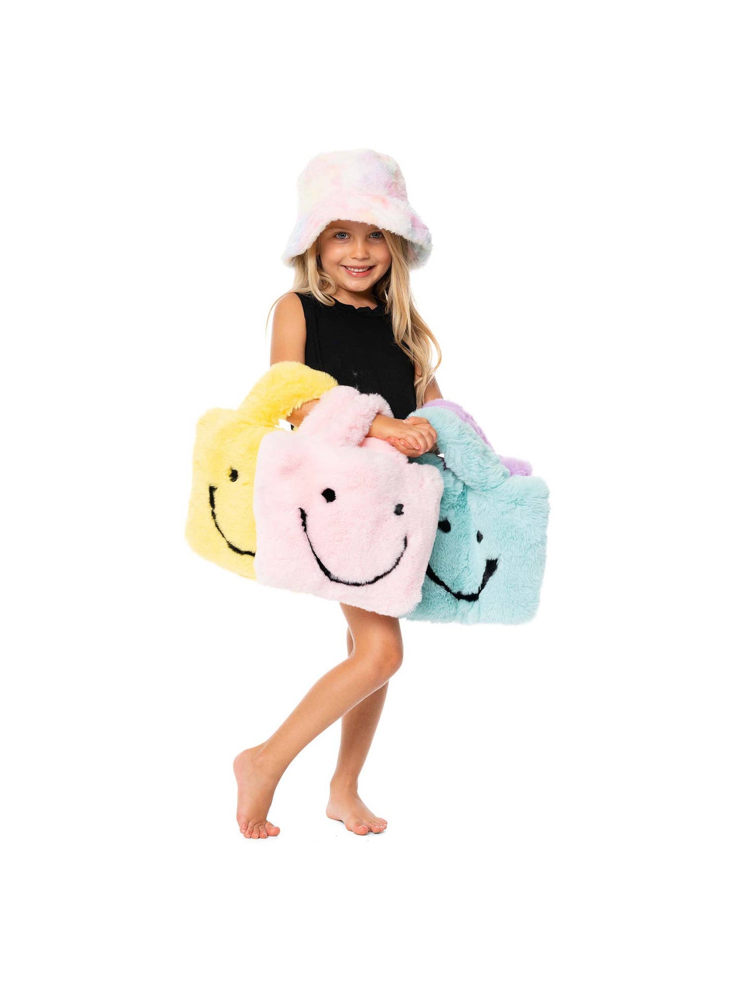 Faux Fur Fuzzy Smiley Face Purses for Kids - Favorite Little Things Co