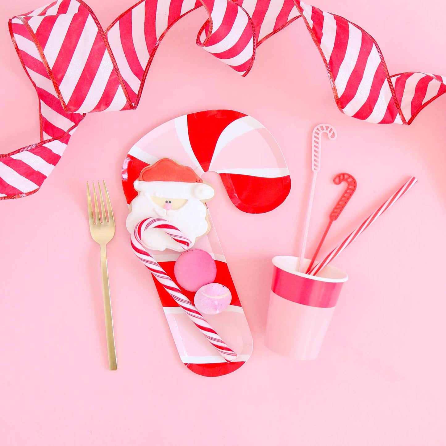 Red and Pink Candy Cane Dessert Paper Plates