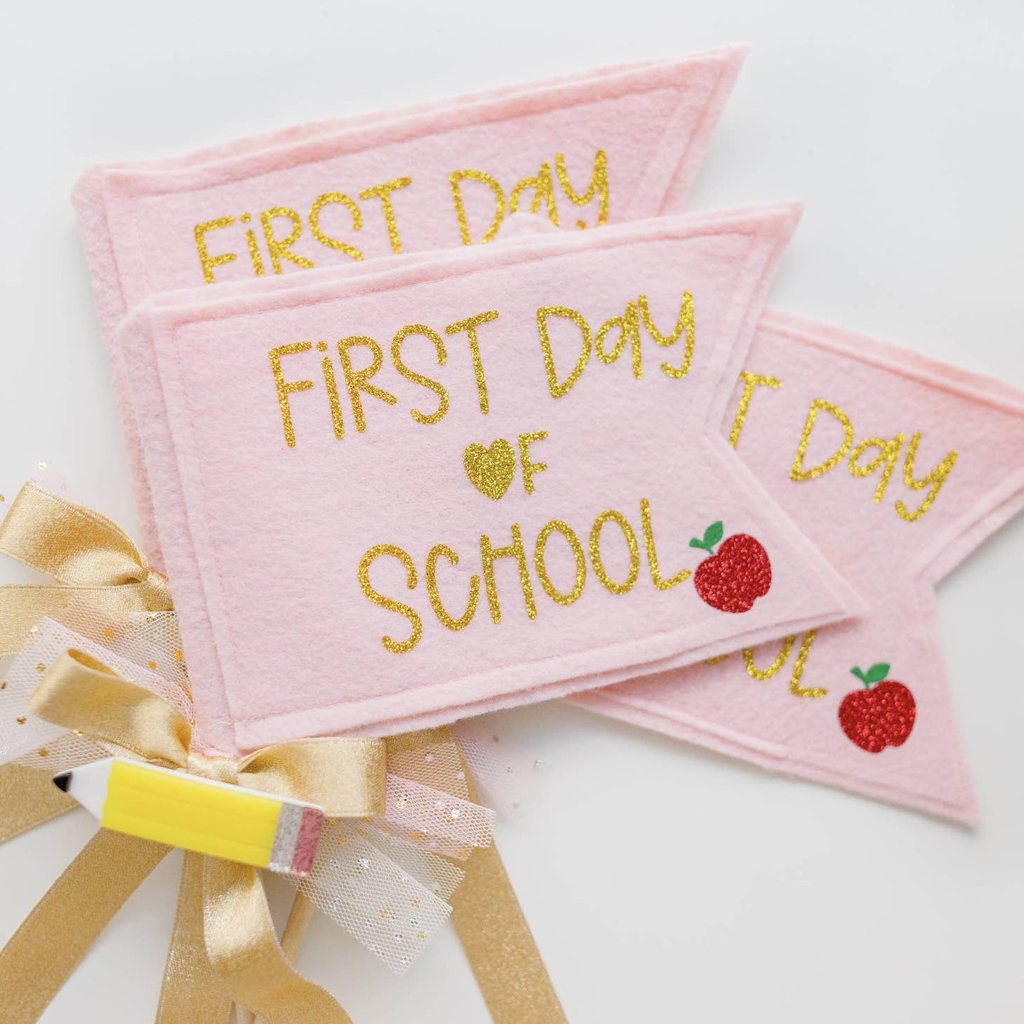 Back To School Pennant Flag with Hair Clip - Pink Red Apple-Favorite Little Things Co