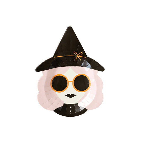 Hey Pumpkin Pink Witch Shaped Paper Plates