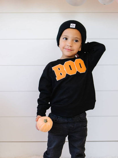 Kids Halloween Boo Patch Black Sweatshirt - Favorite Little Things