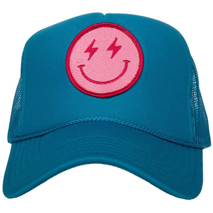 Katydid Lightning Happy Face Foam Trucker Hat Pink or Blue