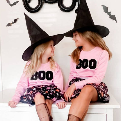 Kids Halloween Boo Patch Pink Sweatshirt - Favorite Little Things