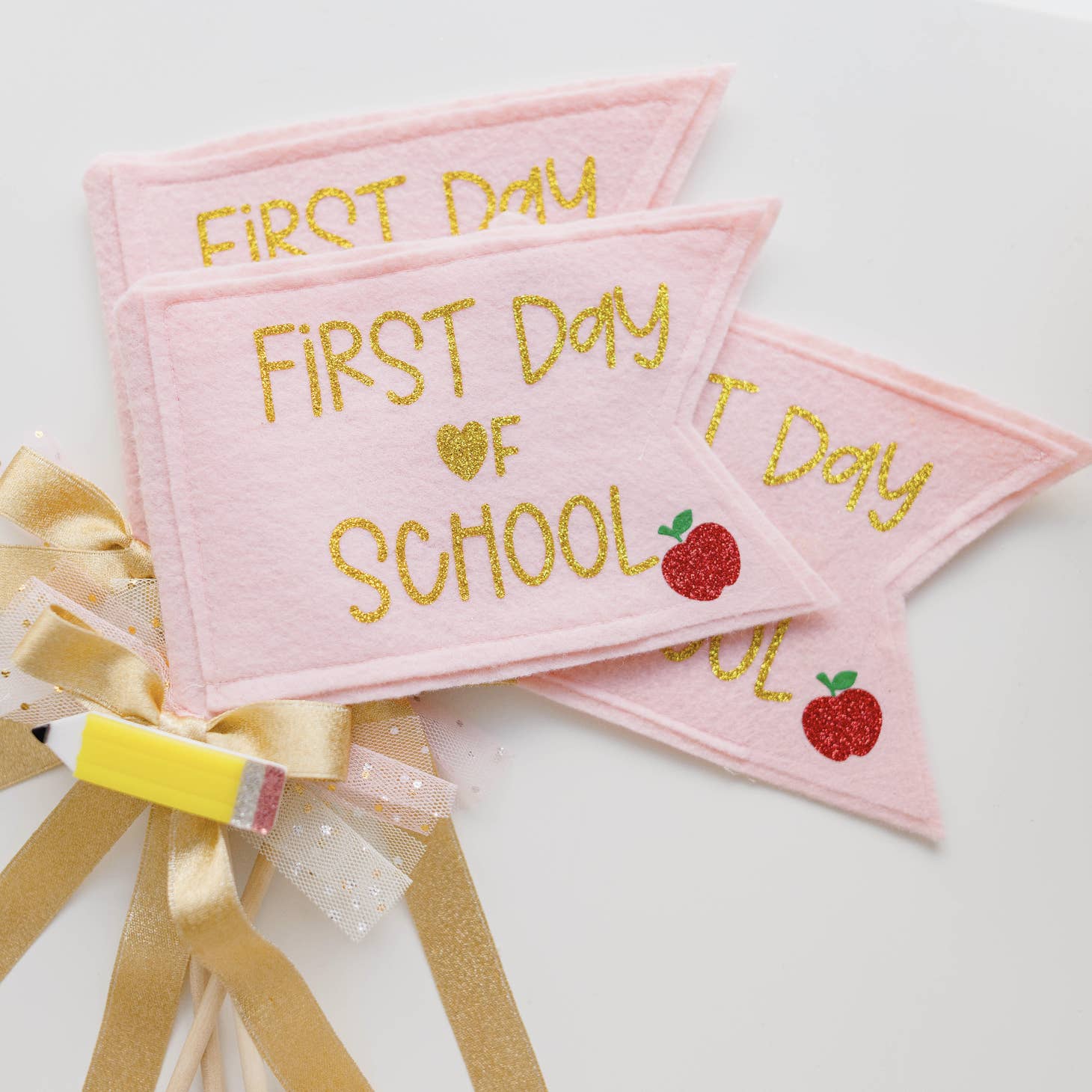 Back To School Pennant Flag with Hair Clip - Pink Red Apple-Favorite Little Things Co