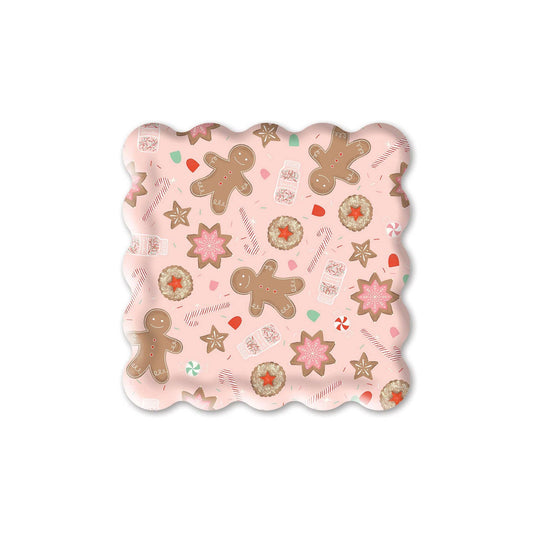 Pink Gingerbread Man Square Paper Plates
