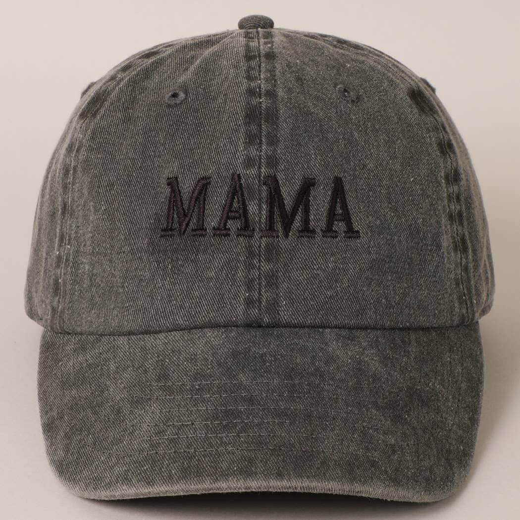 Mama Embroidered Cotton Baseball Cap Hat Washed Black