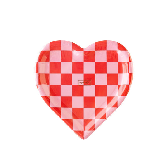 Checkered Heart Shaped Paper Plates