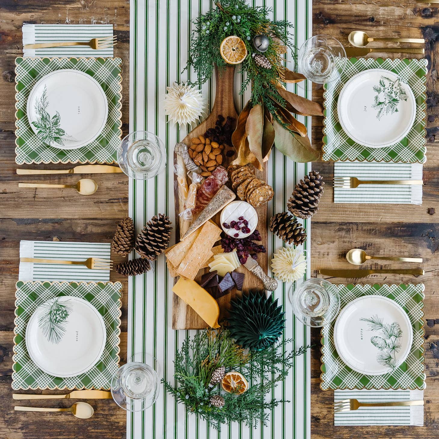 Botanical Green Plaid 9" Scalloped Plates - Favorite Little Things Co