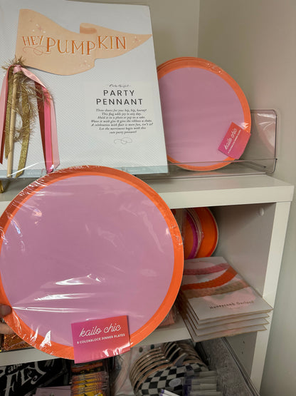 Lavender and Orange Color Blocked Paper Plates