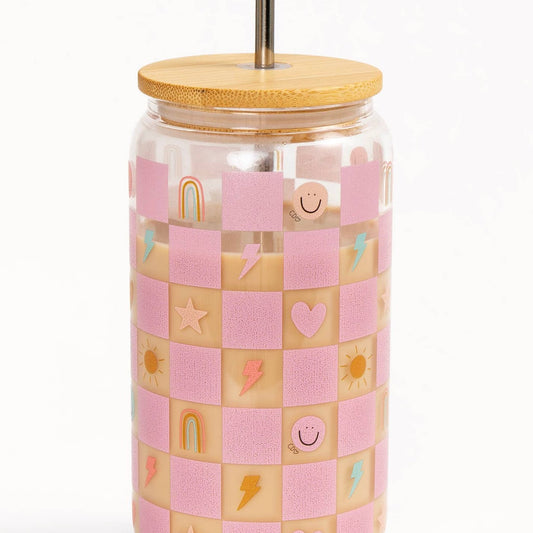 Checkerboard Icons Glass Can - Favorite Little Things Co