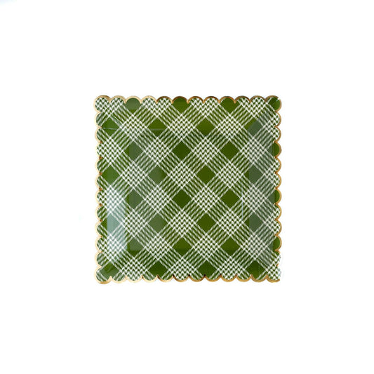 Botanical Green Plaid 9" Scalloped Plates - Favorite Little Things Co