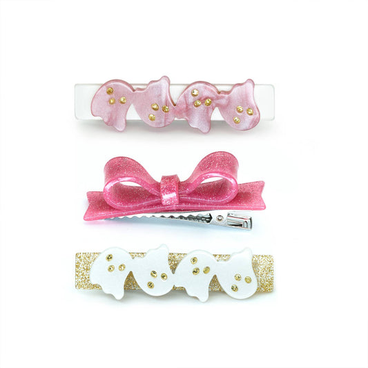 Ghosts Satin White Pink & Bowtie Alligator Clips - Favorite Little Things Co