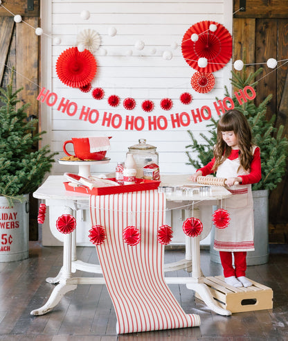 Red Ticking Striped Paper Table Runner