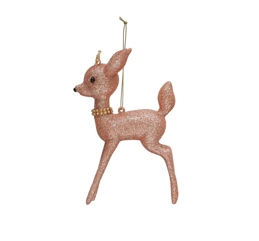 6-1/2"H Plastic Deer Ornament w/ Glitter & Crystal Collar, Pink - Favorite Little Things Co