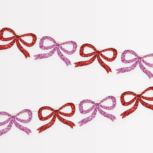 Meri Meri Red & Pink Glitter Bow Garland