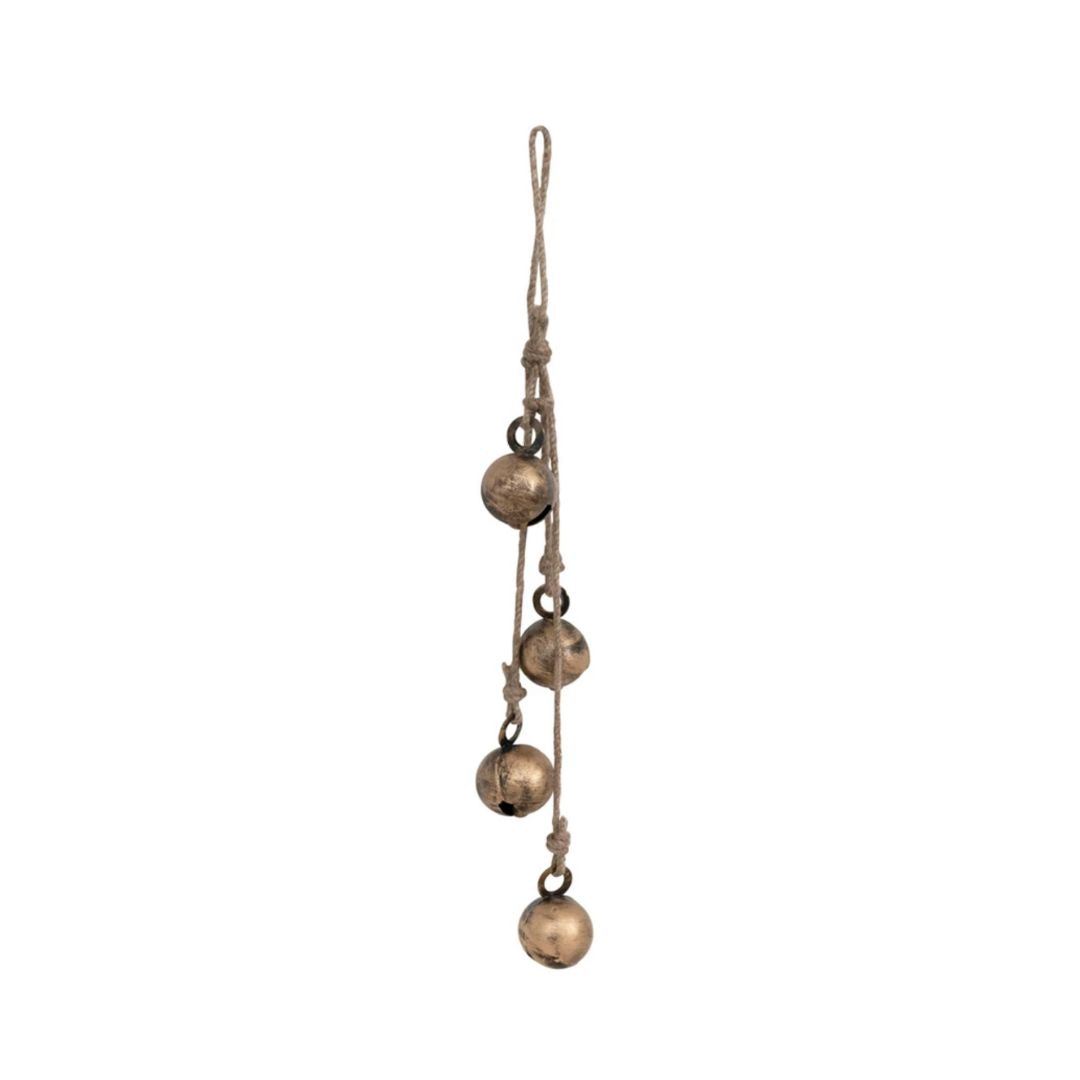 Hanging Metal Jingle Bells with Jute Rope, Antique Brass Finish - Favorite Little Things Co
