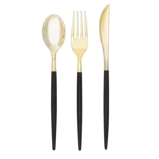 Black & Gold Plastic Cutlery Set - Favorite Little Things Co