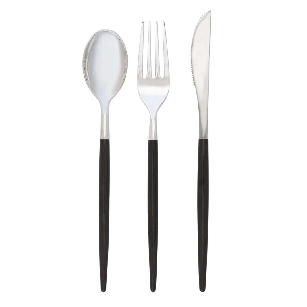 Black & Silver Plastic Cutlery Set - Favorite Little Things Co