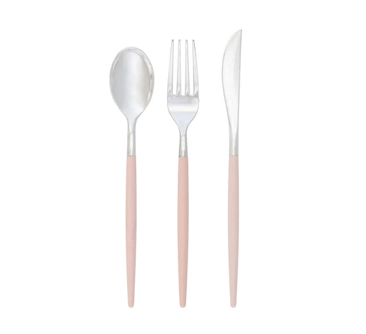 Blush and Silver Plastic Cutlery Set 32 Pieces