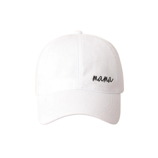Mama Lettering Embroidery Baseball Cap Hat White