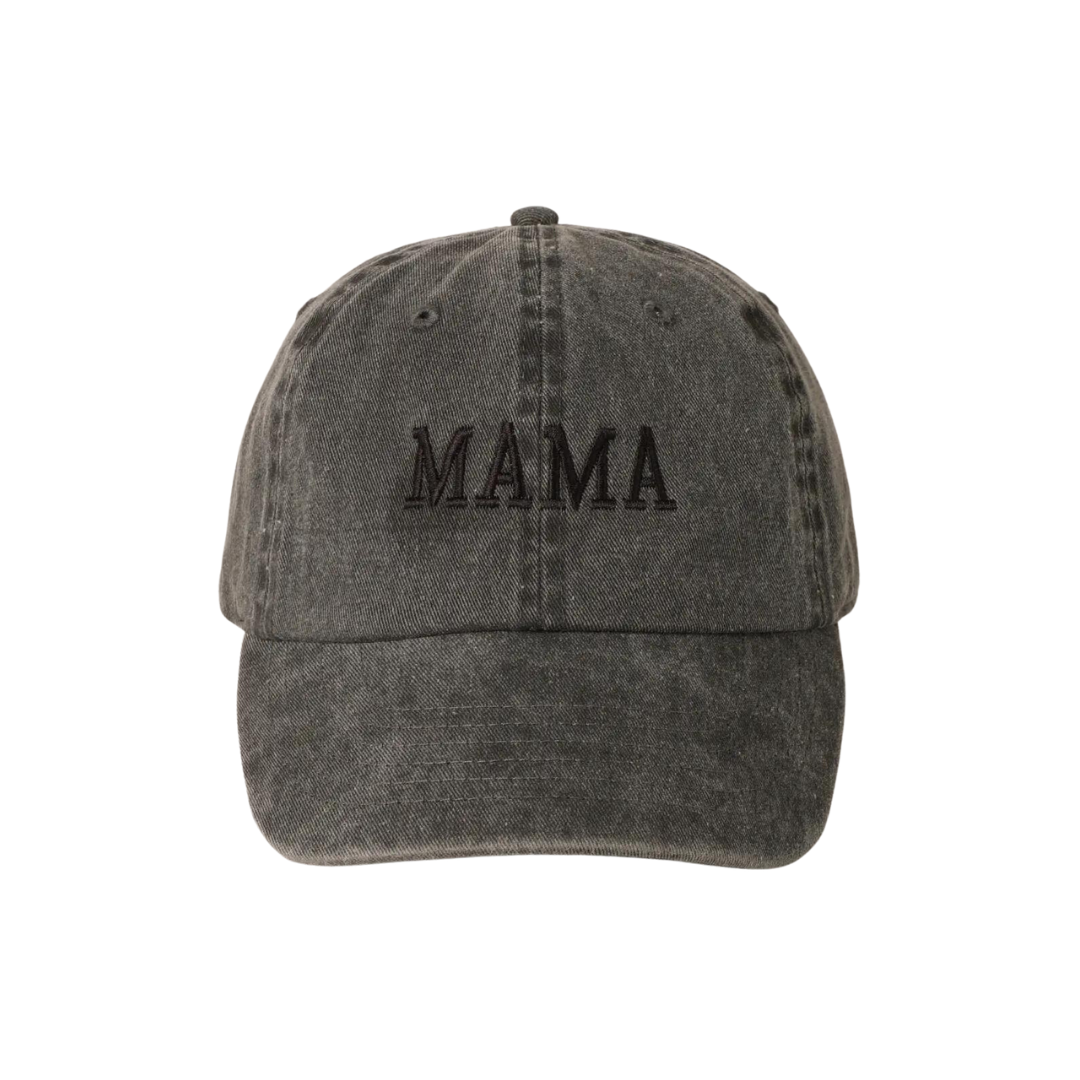 Mama Embroidered Cotton Baseball Cap Hat Washed Black