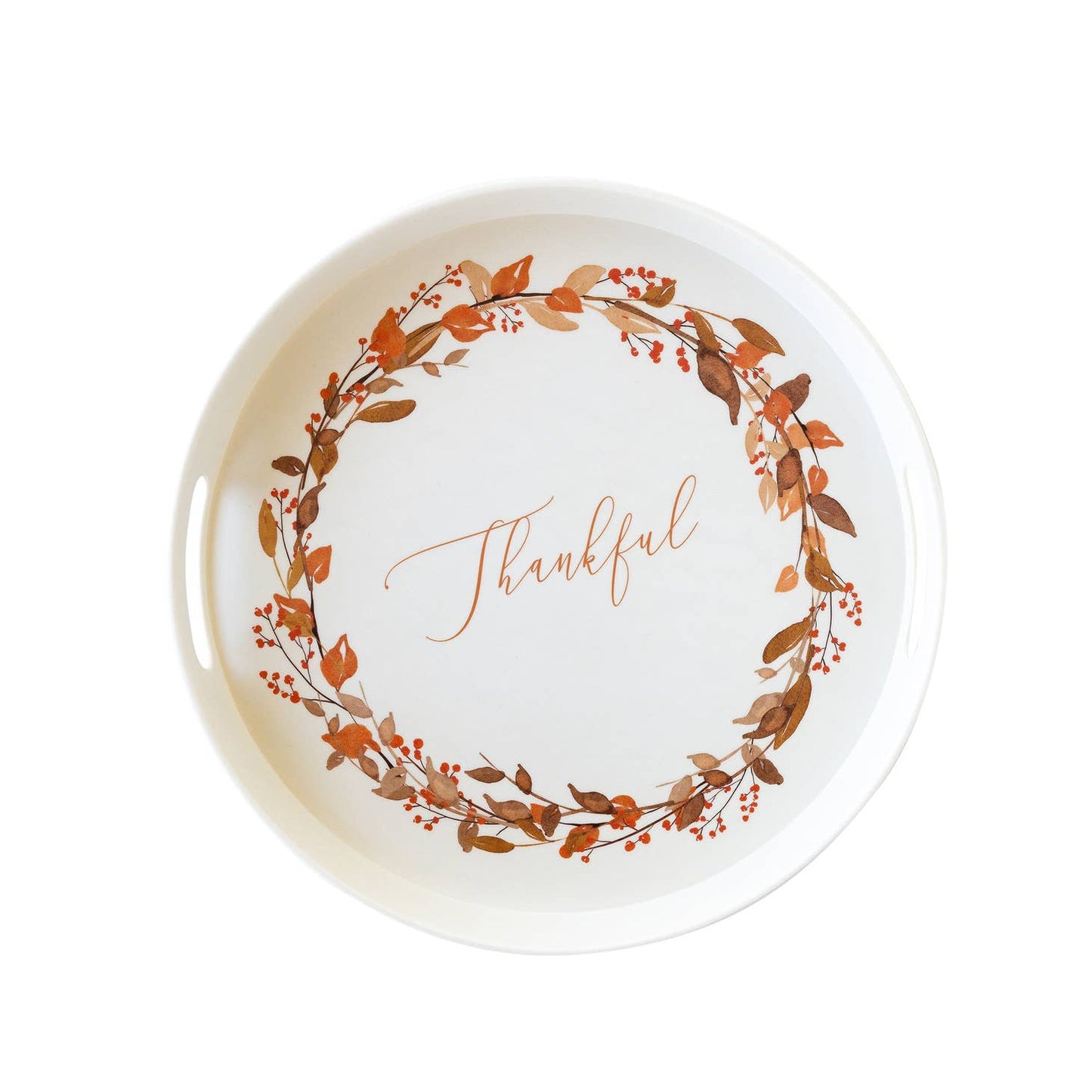 Thankful Wreath Reusable Bamboo Round Serving Tray