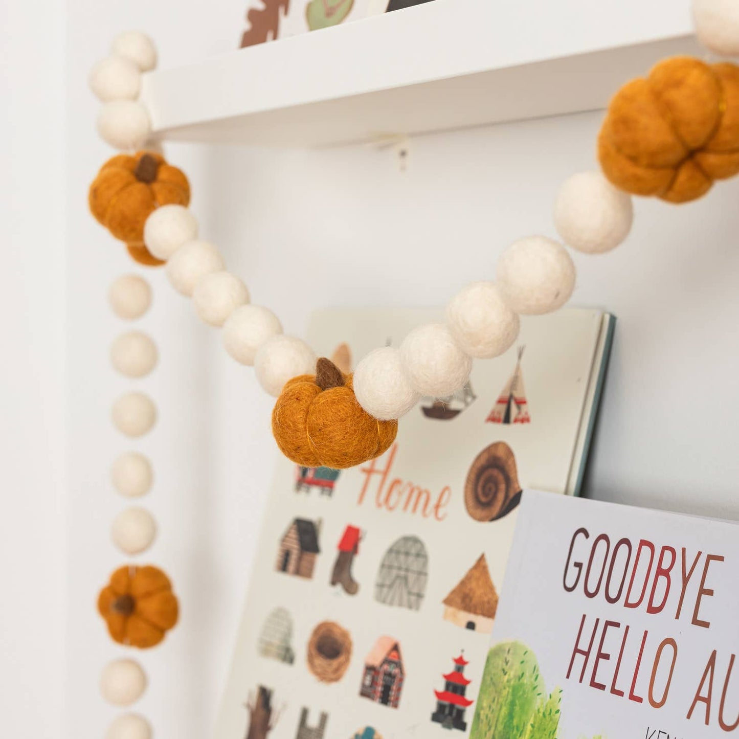 Harvest Pumpkin White Balls Halloween Felt Garland