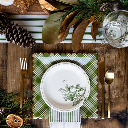 Botanical Green Plaid 9" Scalloped Plates - Favorite Little Things Co