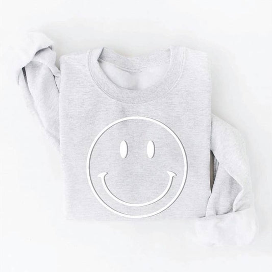 Smiley Face Tonal Puff Print Graphic Sweatshirt - Favorite Little Things
