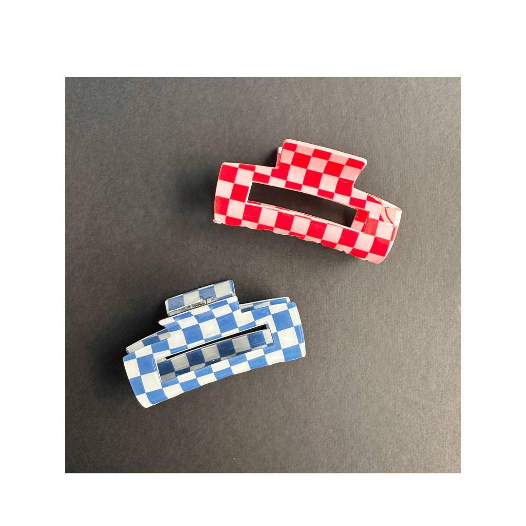 Red, White & Blue Checkered Hair Clips