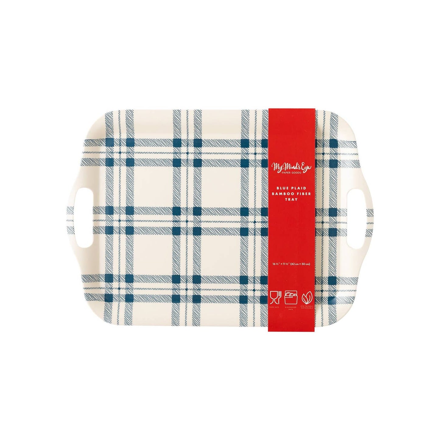 Navy Plaid Reusable Bamboo Serving Tray