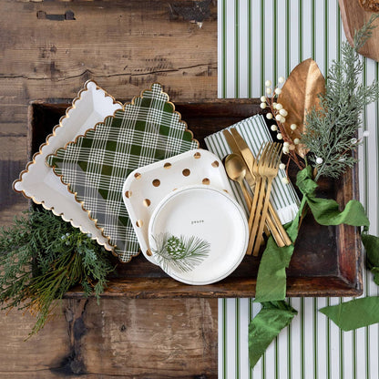 Botanical Green Plaid 9" Scalloped Plates - Favorite Little Things Co