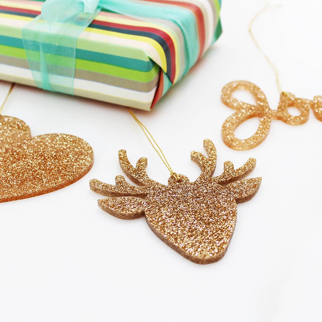 Gold Glitter Reindeer Ornament - Favorite Little Things Co