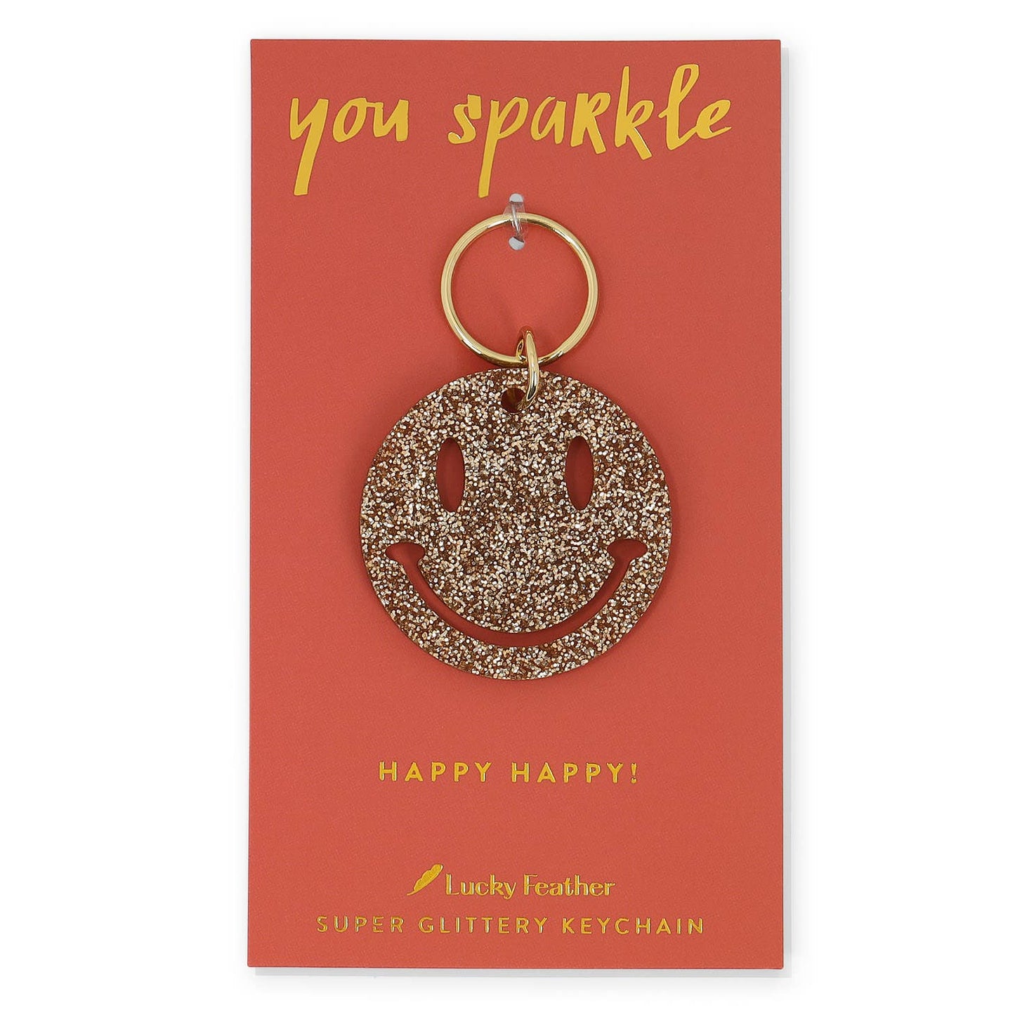 Gold Glitter Smiley Face Keychain - Favorite Little Things Co