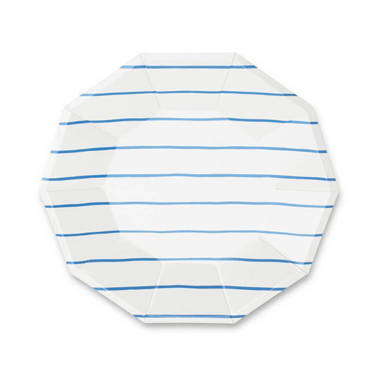 Frenchie Striped Cobalt Plates - 2 Size Options - Favorite Little Things Co