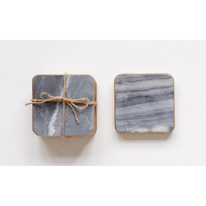 Marble Coasters with Gold Edge, Set of 4