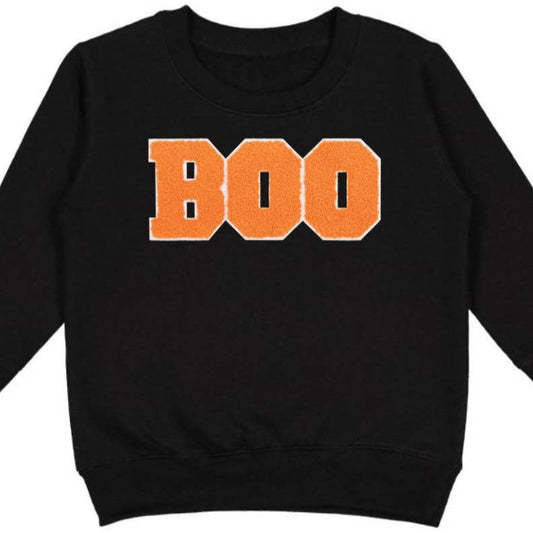 Kids Halloween Boo Patch Black Sweatshirt - Favorite Little Things