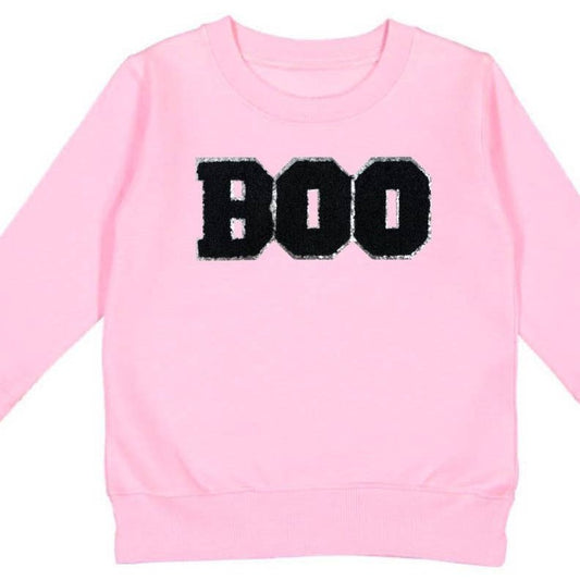 Kids Halloween Boo Patch Pink Sweatshirt - Favorite Little Things