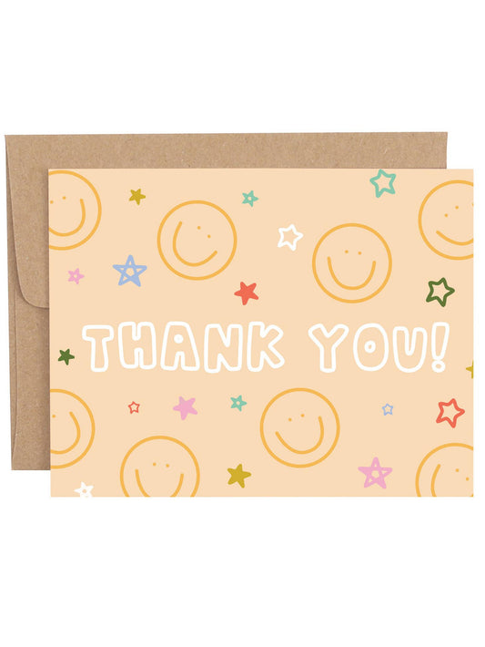 Thank You Smiley and Stars Greeting Card