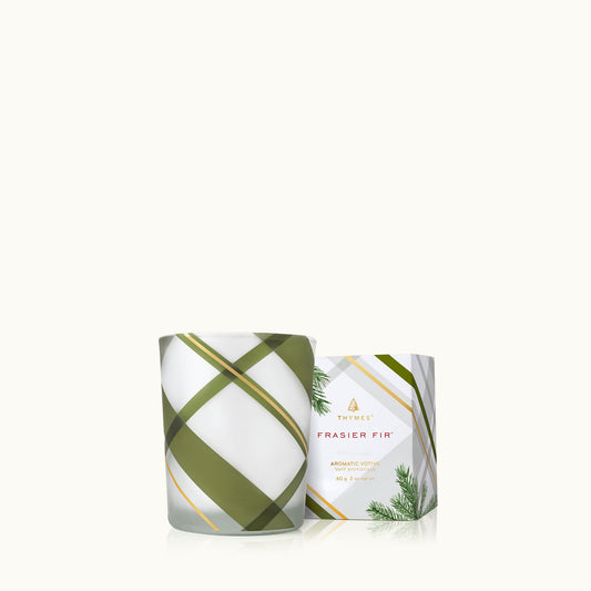 Thymes Frasier Fir Frosted Plaid Mini Votive Candle