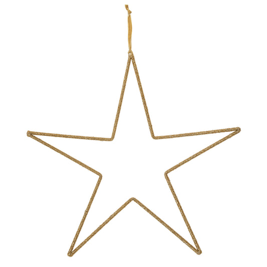 Hanging Metal & Glass Bead Star w/ Cotton Velvet Ribbon, Gold Finish - Favorite Little Things Co