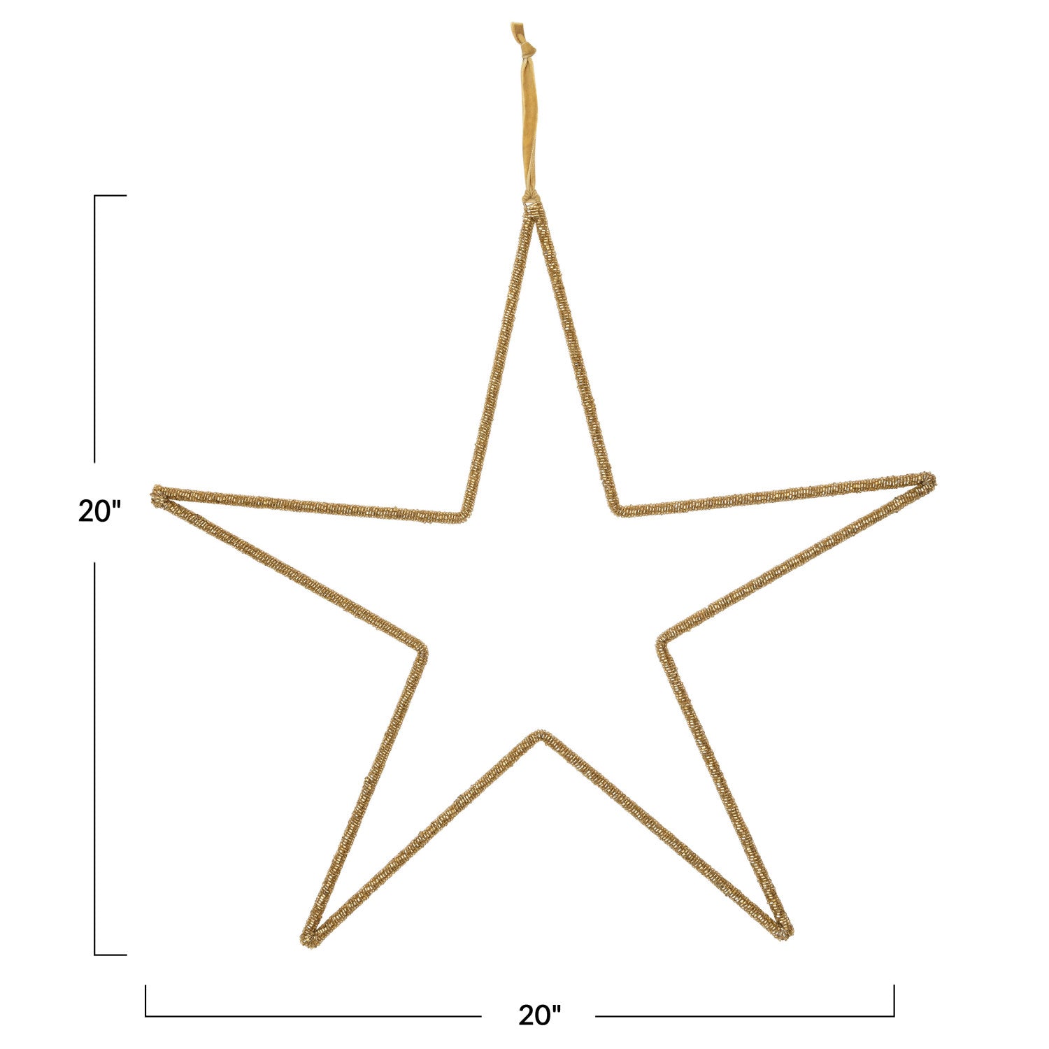 Hanging Metal & Glass Bead Star w/ Cotton Velvet Ribbon, Gold Finish - Favorite Little Things Co