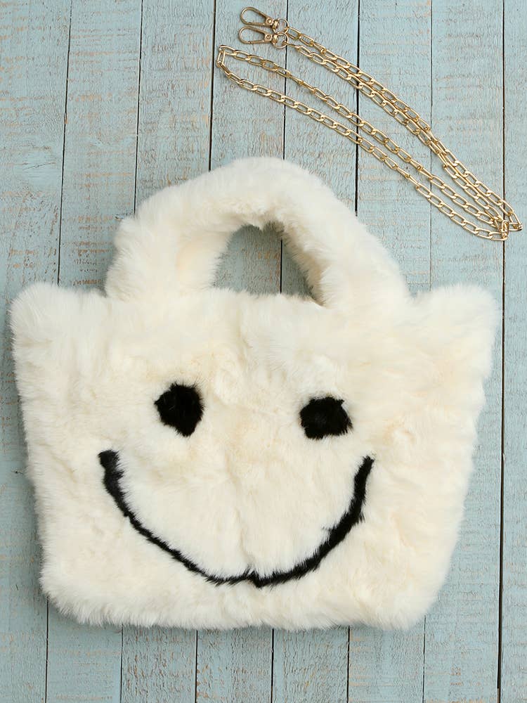 Faux Fur Fuzzy Smiley Face Purses for Kids - Favorite Little Things Co