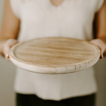 Large Round Wood Tray - Rustic